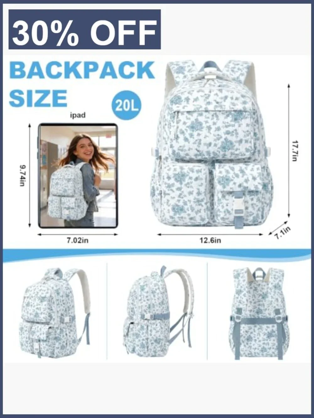 3-Piece Corduroy Backpack Set with Lunch Box & Pencil Case, Large Capacity,